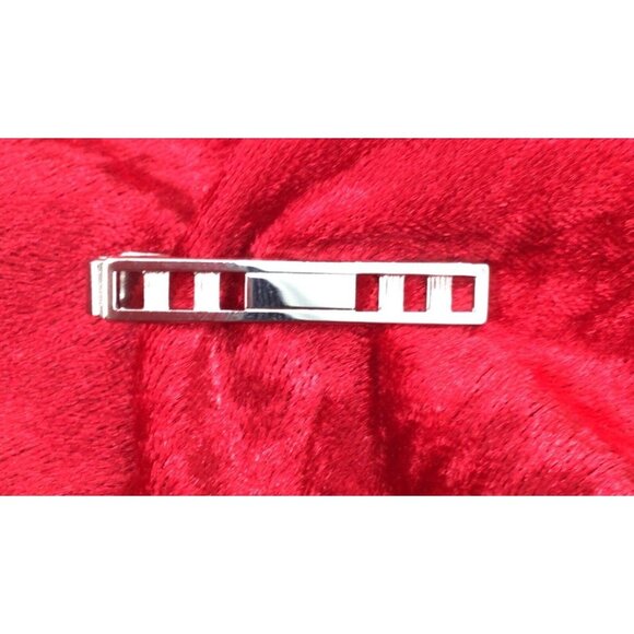 Elite by De Maurier Cufflink and Tie Bar in Silver Tone Metal Original Box - Picture 5 of 6